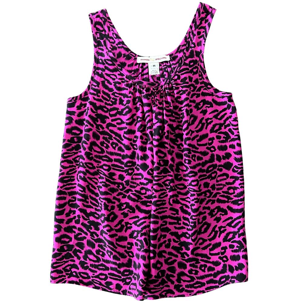 Amanda Uprichard 100% Silk Leopard Print Swing Tank Hot Pink Black